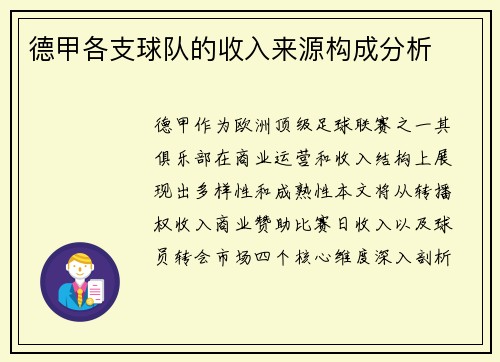 德甲各支球队的收入来源构成分析