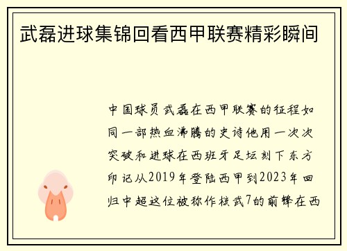 武磊进球集锦回看西甲联赛精彩瞬间